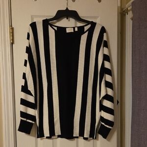 Cyrus Black and White Striped Crew Neck Sweater